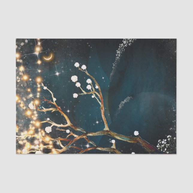 Rustic Evening Tree Lights Starry Night Wedding Tissue Paper (Front)