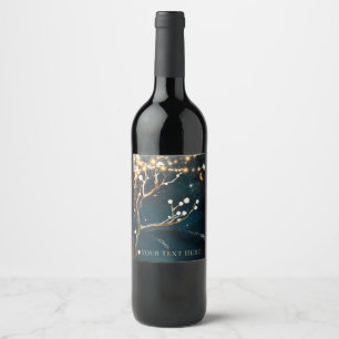 Rustic Evening Tree Lights Starry Night Wedding Wine Label