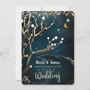 Rustic Evening Tree Removable Lights Wedding  Invitation