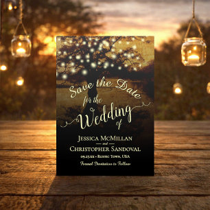 Rustic Evening Tree with Lights Wedding Save The Date