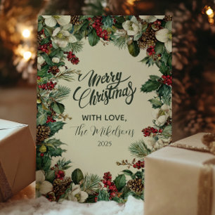 Rustic Evergreen Berry Christmas Holiday Card