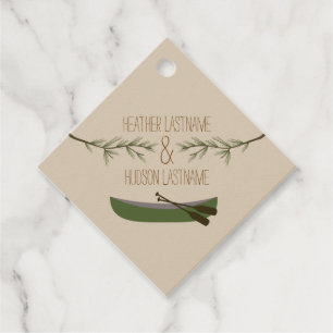 Rustic Evergreen Branches Canoe Wedding Favour Tags