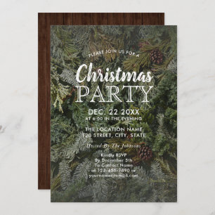 Rustic Evergreen & Pine Branches Christmas Party Invitation