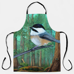 Rustic Evergreen Pine Chickadee Apron