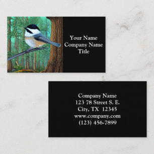 Rustic Evergreen Pine Chickadee Business Card