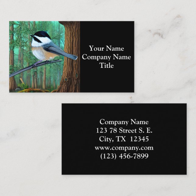 Rustic Evergreen Pine Chickadee Business Card (Front/Back)