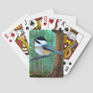 Rustic Evergreen Pine Chickadee Playing Cards