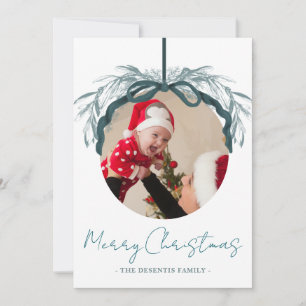Rustic Evergreen Ribbon Ornament Christmas Photo Holiday Card