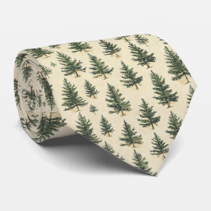 Rustic Evergreen Tree Sketch Cream Woodland Tie