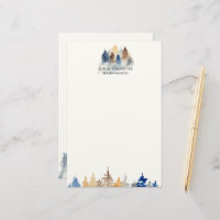 Rustic Evergreen Trees Monogram Stationery Paper