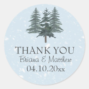 Rustic Evergreen Winter Pine Trees Wedding Favour Classic Round Sticker