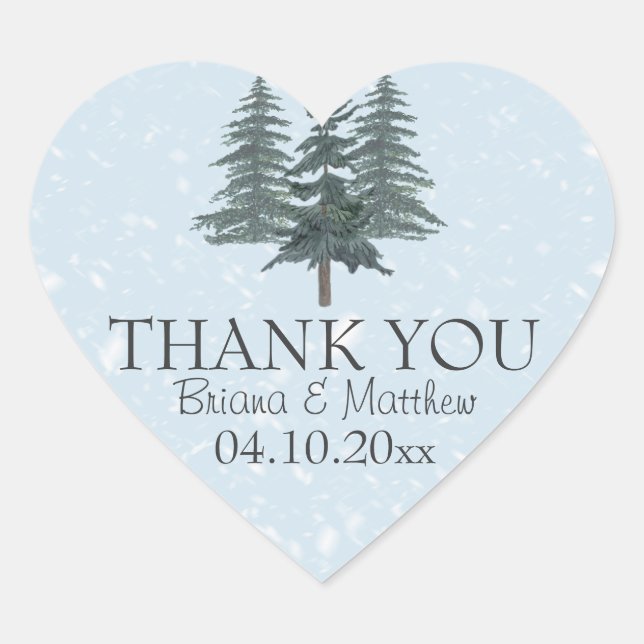 Rustic Evergreen Winter Pine Trees Wedding Favours Heart Sticker (Front)