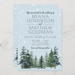 Rustic Evergreen Winter Pine Trees Wedding Invitation
