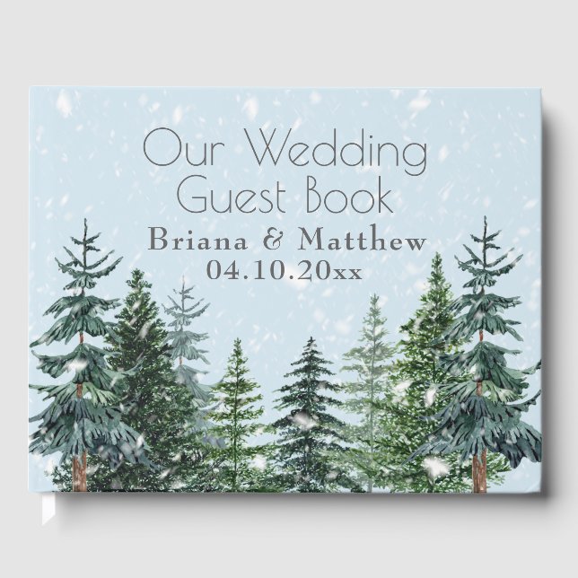 Rustic Evergreen Winter Pine Wedding Guest Book (Front)