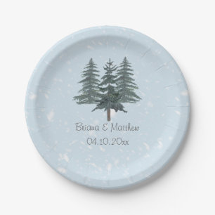 Rustic Evergreen Winter Pine Wedding Paper Plate