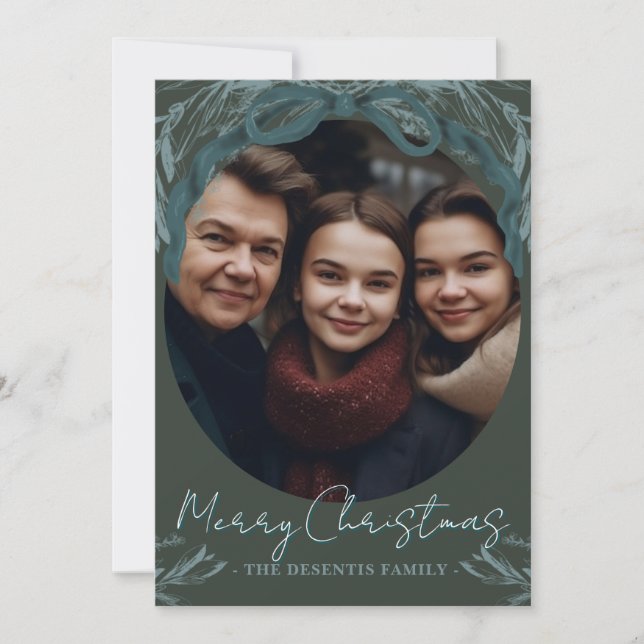 Rustic Evergreen Wreath Frame Christmas Photo Holiday Card (Front)