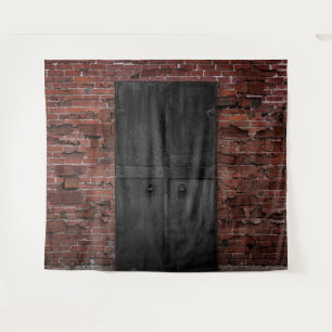 Rustic Exposed Red Brick Black Door Party Backdrop Tapestry