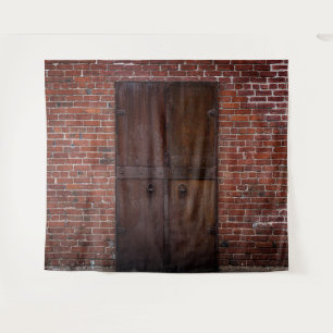 Rustic Exposed Red Brick Wood Door Party Backdrop Tapestry