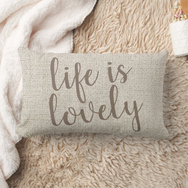 Rustic Fabric Print Script Life Is Lovely Lumbar Cushion (Blanket)