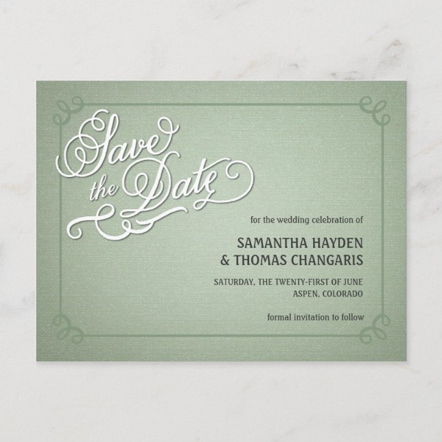 Rustic Fade Green Save the Date Announcement Postcard (Front)