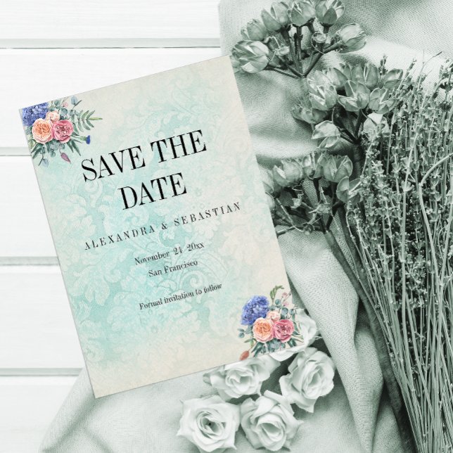Rustic Faded Damask and Roses Wedding Save The Date (Creator Uploaded)