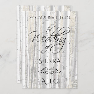 Rustic Faded White Birch Trees Invitation