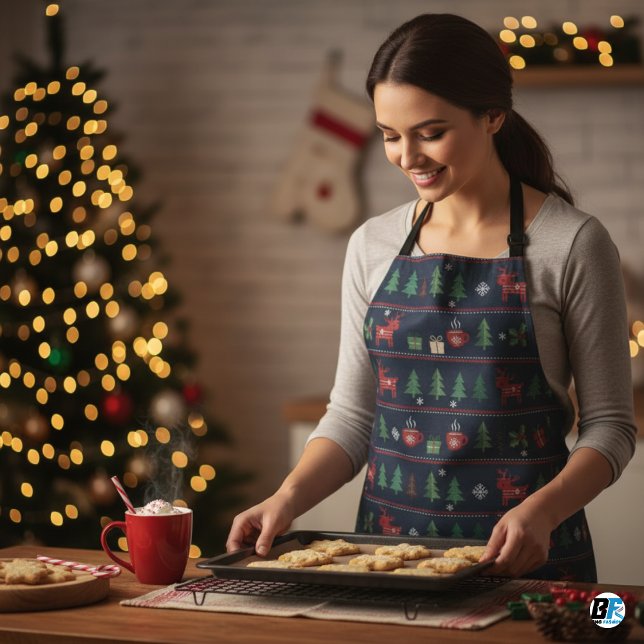 Rustic Fair Isle Reindeer & Pine Trees Christmas Apron (Creator Uploaded)