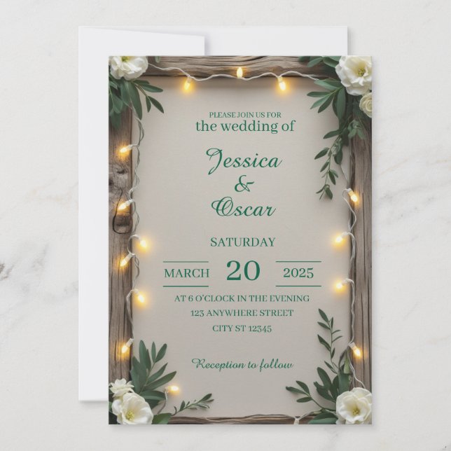 Rustic Fairy Light Wedding Invitation (Front)