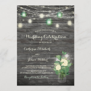 Rustic Fairy Lights Mason Jar Wedding Invitaton Invitation