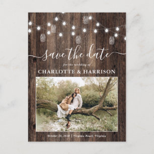 Rustic Fairy Lights Photo Save the Date Announcement Postcard