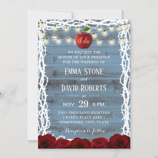 Rustic Fairy Tale Snow White Dusty Blue Wedding Invitation (Front)