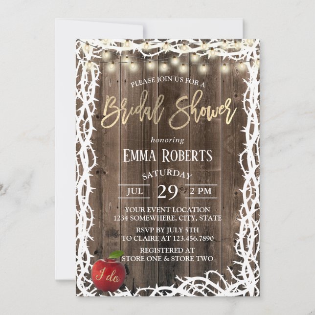 Rustic Fairy Tale Thorn Frame Wood Bridal Shower Invitation (Front)