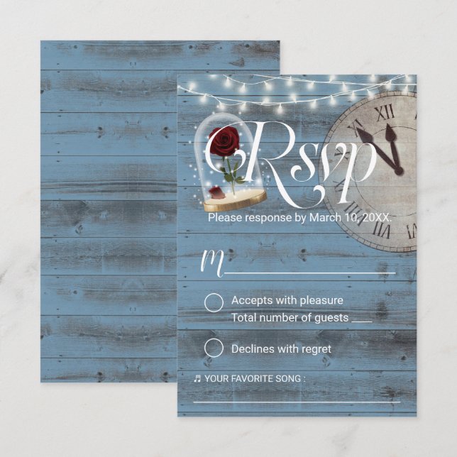 Rustic Fairytale Dusty Blue Barn Wedding RSVP (Front/Back)