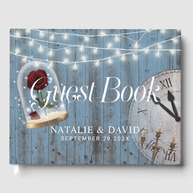 Rustic Fairytale Princess Dusty Blue Wedding Guest Book (Front)