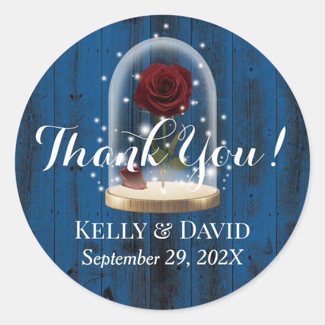 Rustic Fairytale Rose Glass Dome Navy Barn Wedding Classic Round Sticker (Front)