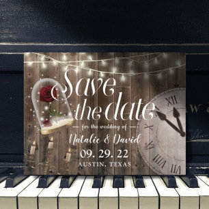 Rustic Fairytale Wedding Barn Wood Save the Date Announcement Postcard