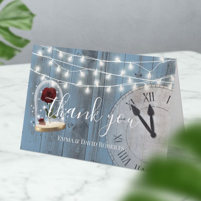 Rustic Fairytale Wedding Dusty Blue Wood Thank You (Creator Uploaded)