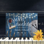 Rustic Fairytale Wedding Navy Barn Save the Date Announcement Postcard<br><div class="desc">Rustic Navy Blue Barn Wood Candelabra & Clock Fairytale Wedding Save the Date Announcements.</div>