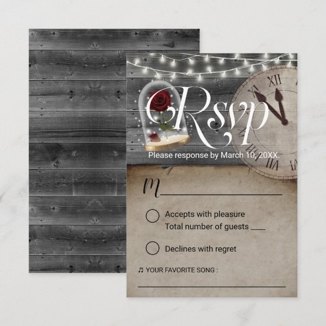 Rustic Fairytale Wedding Rose Glass Dome RSVP Card (Front/Back)