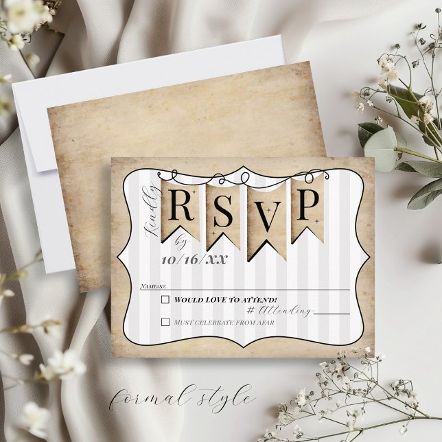 Rustic Faith Hope Love Christian Wedding RSVP Card (Cute formal rustic vintage Christian banner striped wedding invitation RSVP enclosure card)