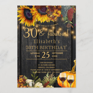Rustic fall 30 and fabulous 30th birthday party invitation