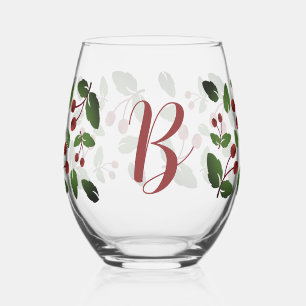 Rustic Fall Acorns & Oak Leaves Monogram Stemless Wine Glass