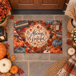 Rustic Fall Always Grateful Pumpkins Illustration Doormat