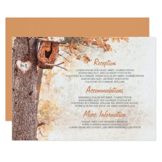 Rustic Fall and Bird House Wedding Details Card