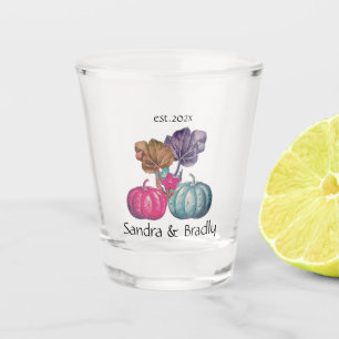 Rustic Fall Autumn Blue Pink pumpkins wedding  Shot Glass