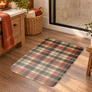Rustic Fall Autumn Classic Plaid Rust Cream Black Bath Mat