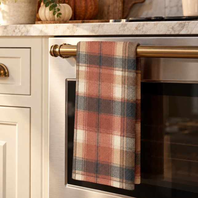 Rustic Fall Autumn Classic Plaid Rust Cream Black Tea Towel (Creator Uploaded)