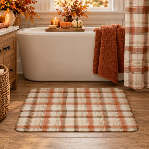 Rustic Fall Autumn Classic Plaid Rust Cream Brown Bath Mat