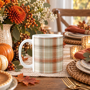 Rustic Fall Autumn Classic Plaid Rust Cream Brown Coffee Mug