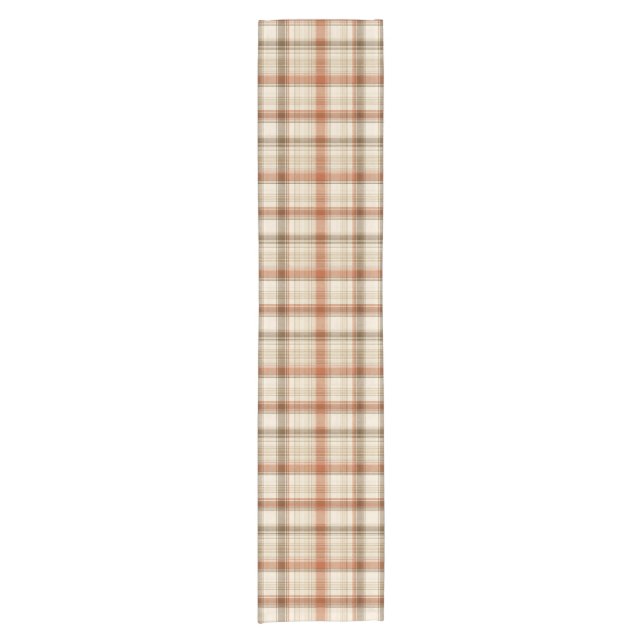 Rustic Fall Autumn Classic Plaid Rust Cream Brown Short Table Runner (Front)
